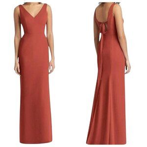 NEW Social Bridesmaids Sleeveless‎ Tie Back Chiffon Trumpet Gown Amber Sunset, 8